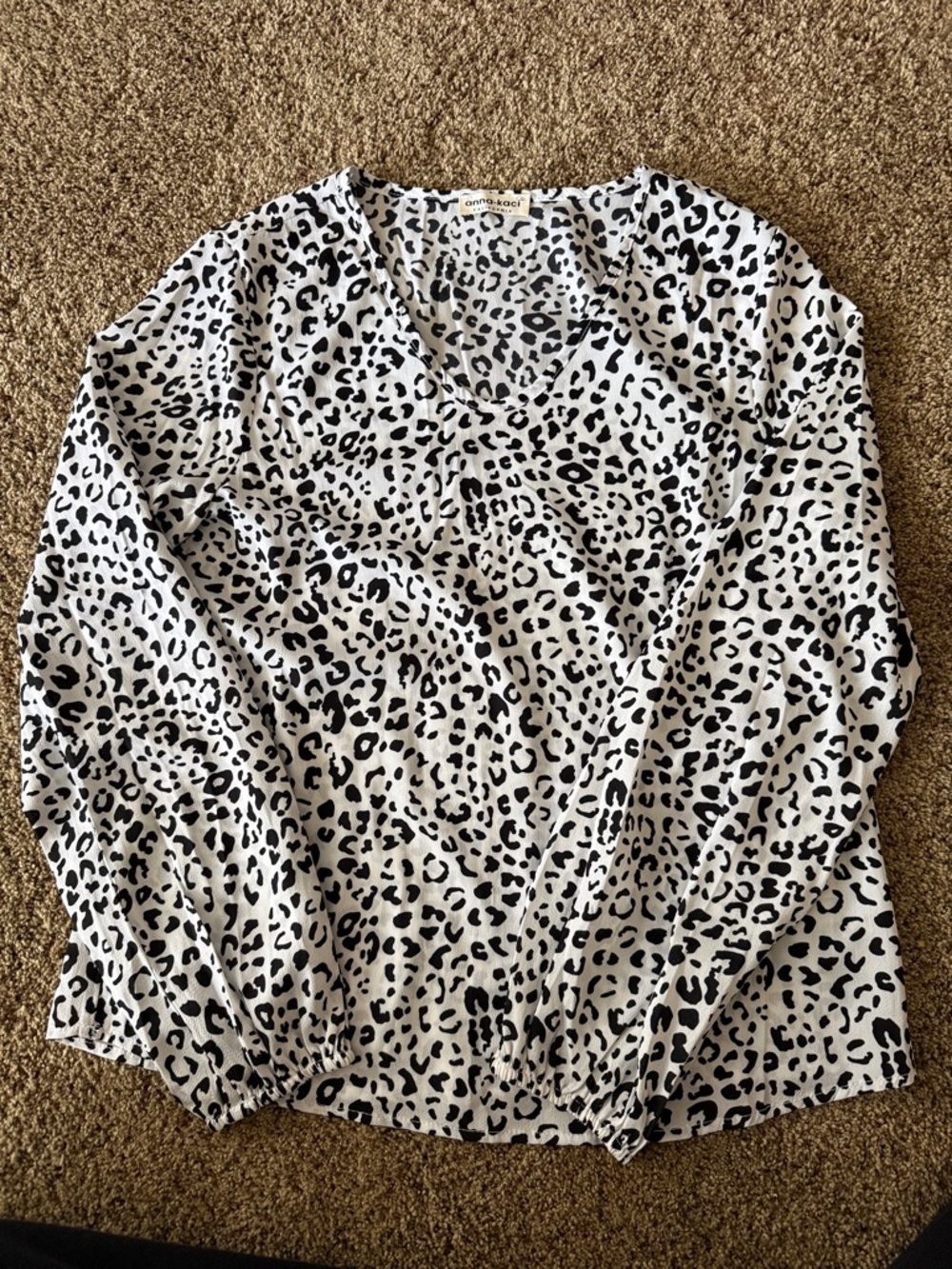 anne klein Black & White Leopard Print V-Neck Blouse